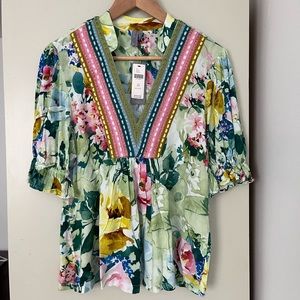 Anthropologie floral embroidered detail Stephanie blouse S petite